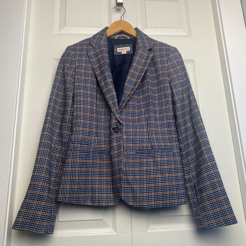 Merona Women's Plaid Houndstooth Blazer Wool Blend Size 4
